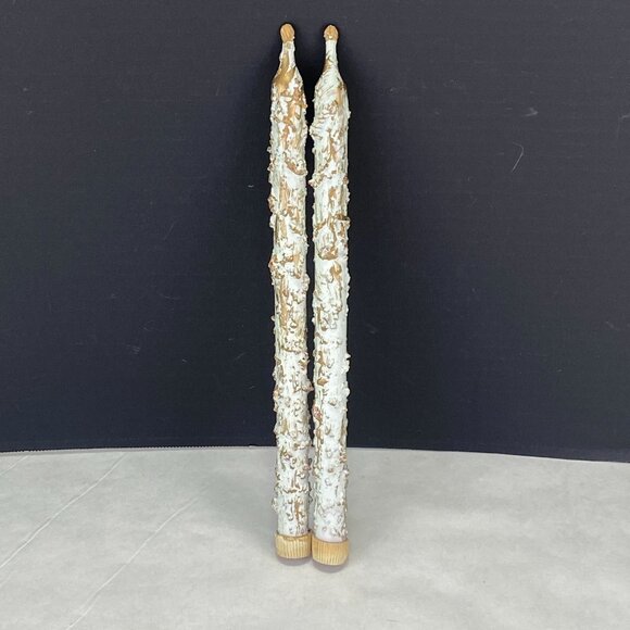 Vintage Pair Faux Melting Taper Candles Painted Gold Blue Green - Picture 5 of 10